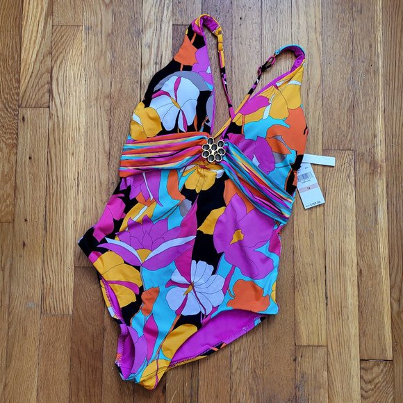 Trina Turk Gemini Plunge Maillot Swimsuit - 12 - NWT - Picture 1 of 10